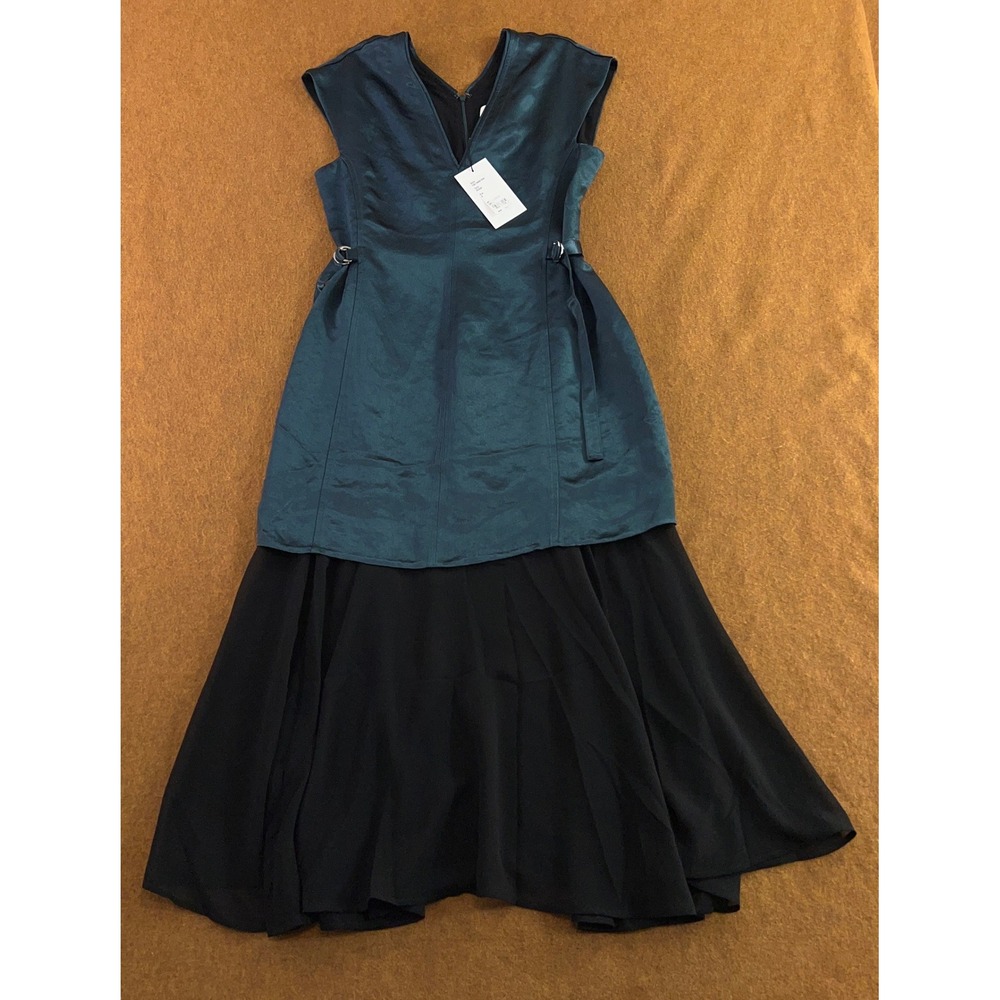 3.1 Phillip Lim Womens 6 Ocean Blue Satin Chiffon Combo V-Neck Midi Dress NWT